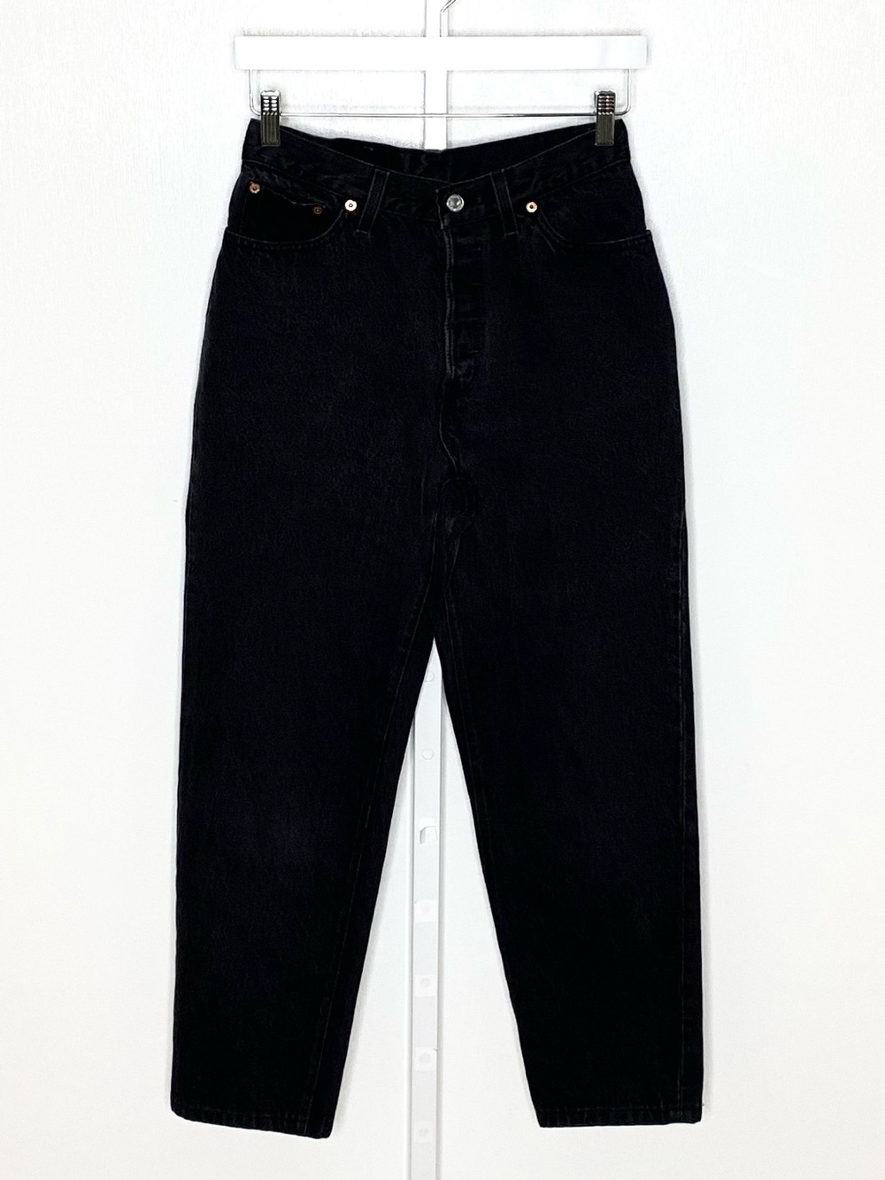 Levi’s | 90s VINTAGE Black-Wash Cotton Made in USA 501 Red Tab Tapered-Leg Jeans